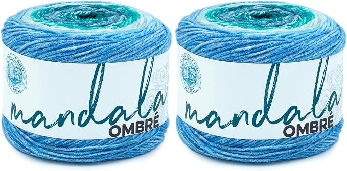 Lion Brand Yarn Mandala Ombré Yarn with Vibrant Colors, Soft Yarn for Crocheting and Knitting, Mantra, 2-Pack