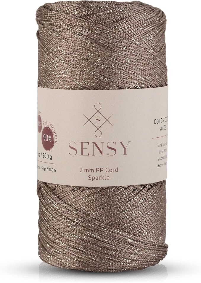 S Sensy 2mm Sparkle-Premium Polypropylene Macrame Cord Mink Sparkle 252yds