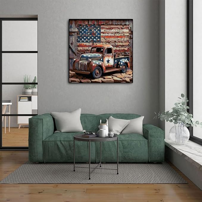 CHWGLFGG Vintage Truck Paint by Numbers Kit for Adults On Canvas 16x16inch | DIY Easy Adult Paint by Number Kits American Flag,Paint by Color Acrylic Paint Painting Home Wall Decor (Without Frame)