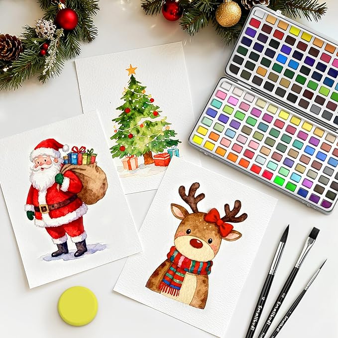 Smallbudi All in One Watercolor Paint Set 168 Colors with Portable Box | Travel Watercolor Kit for Adults with Carrying Case, Paper, Paint Brushes, Palette & Accessories for Beginner & Professional