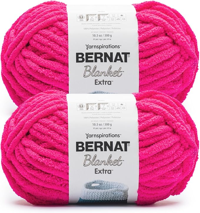 Bernat Blanket Extra, Chunky Yarn for Crocheting, Bright Pink, 2-Pack