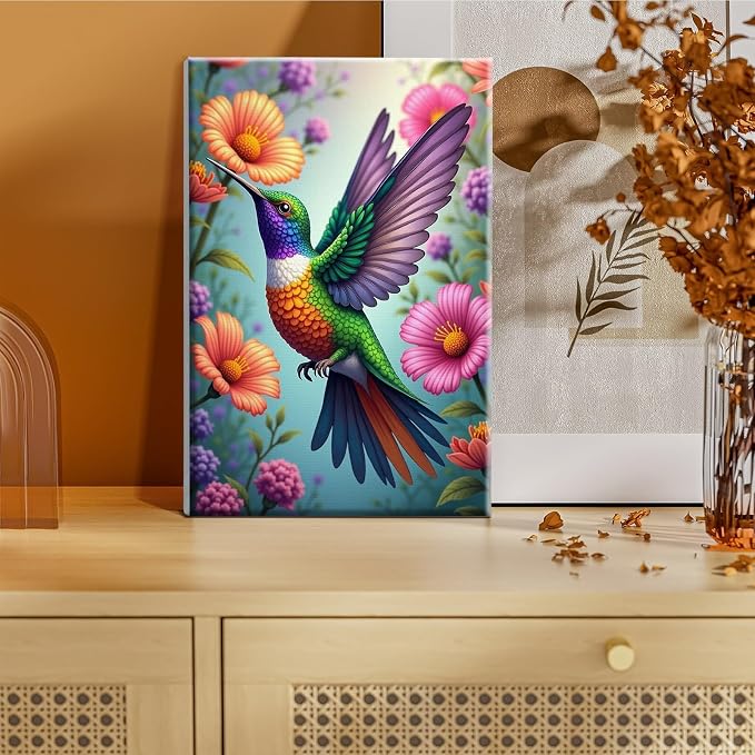 YOYA Framed Paint by Numbers Kit for Adults, Hummingbird, 8x12 Inch