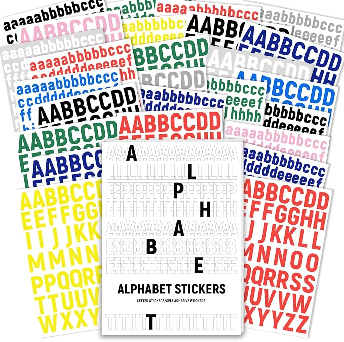 PRSTINCOL 3456 Pcs 36 Sheets Colorful Alphabet Stickers Pad, 9 Colors Self Adhesive Letter Number Stickers Vinyl Waterproof Decals for Mailbox Gift Decoration Door Classroom Decor DIY Crafts