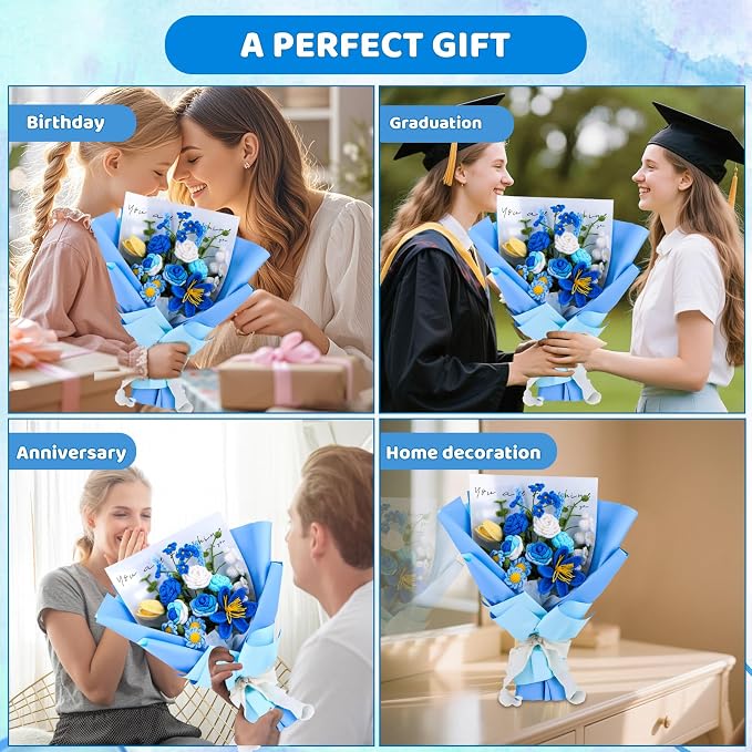 Iuuidu Crochet Kit, Flower Bouquet Crochet Kit for Beginners Blue