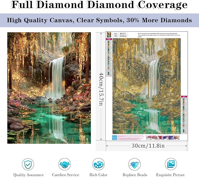 HHMATITS Waterfall Landscape Diamond Art Kits for Adults