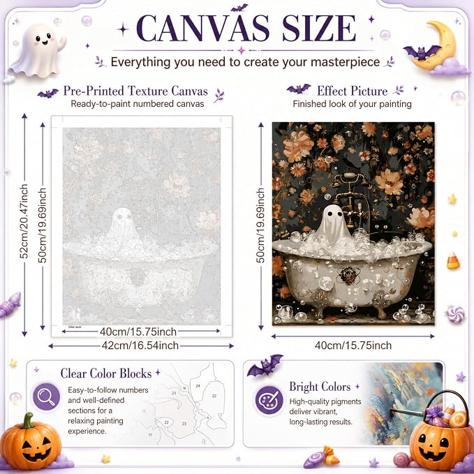 TELMOXA Halloween Paint by Numbers Kit for Adults, 16x16 in | Ghost Paint by Numbers, Acrylic Oil Painting, Colored Canvas, Painting Kit, DIY Craft Kits, Gifts, Home Wall Decor