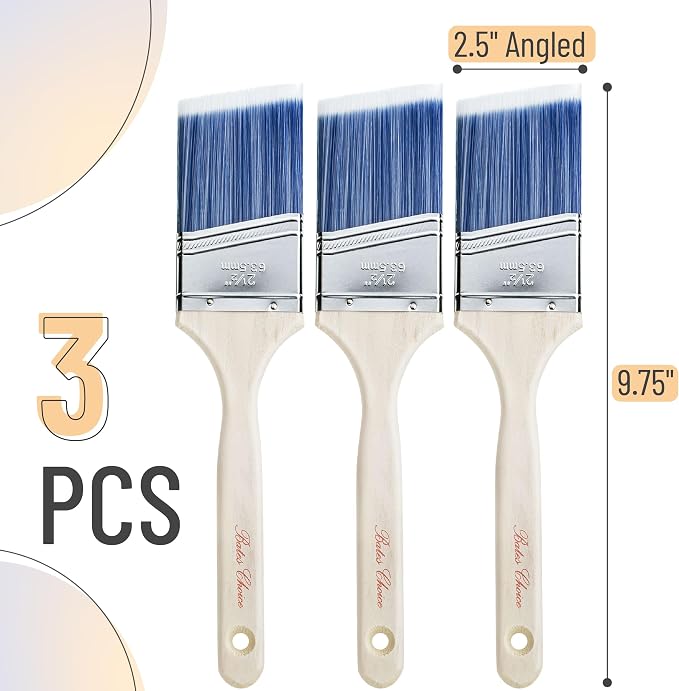 Bates- Paint Brushes, 2.5-Inch, 3 Pack, Treated Wood Handle, Angle Brushes for Wall and Furniture