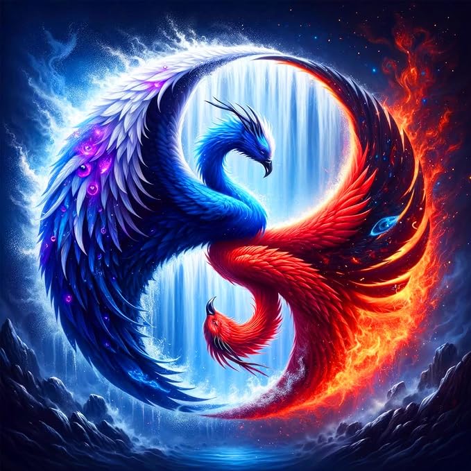 ijbnhd DIY Bird Diamond Painting Kits Taichi Phoenix 5D 14X14IN