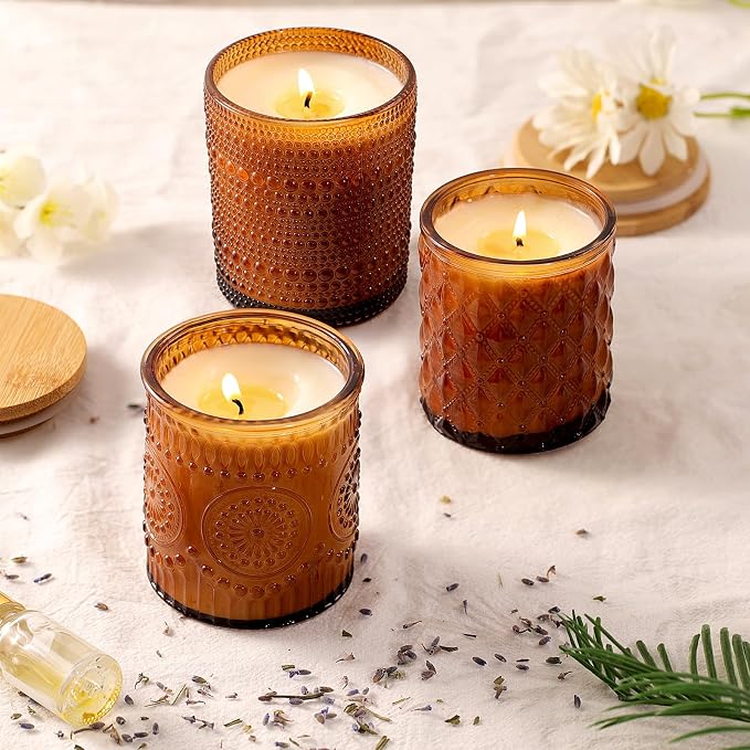12Pack Amber Candle Jars - 3 Styles Candle Jar with Lids for Any Décor