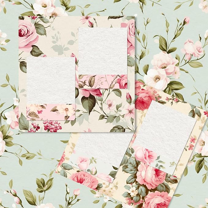 JarThenaAMCS 24 Sheet Blush Pink Rose Pattern Paper Vintage Floral Double Sided Scrapbook Specialty Paper for Spring Summer DIY Crafts Card Making Photo Album Journal Decor, 6 x 6 Inch