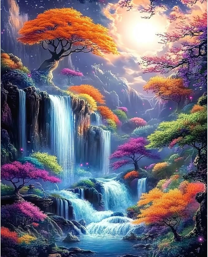 Mountain Paint by Numbers Kit for Adults Beginner Landscape Oil Painting Kit Adult Paint by Number Kits on Canvas Tree DIY Painting for Beginners Art by Numbers for Gifts Home Wall Decor 16x20 Inch