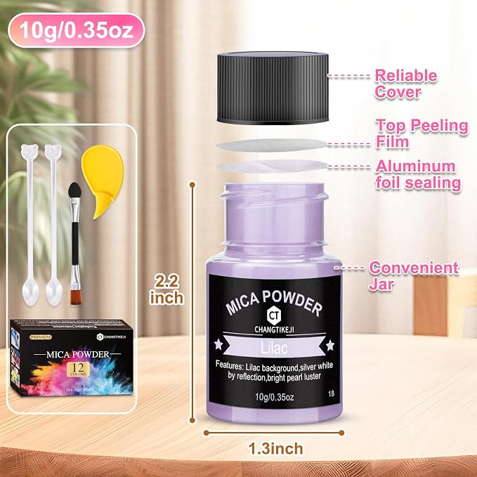 Mica Powder 12 Colors Pearlescent Pigment - for Resin Epoxy, Soap Making, Nail Polish, Lip Gloss, Eye Shadow, Bath Bomb, Slime & Candle - 10g Each Bottle(Pastel Hues)