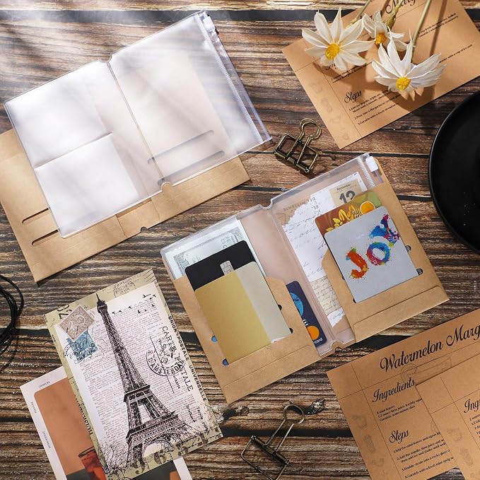 Mooliwe 2 Pack Travelers Journal Notebook Accessories Kit, Passport Size | Kraft File Folder, Zipper Case, Pen Holder, Binder Clip and Elastic Bands, Refillable Insert Organizer for Travel Journals