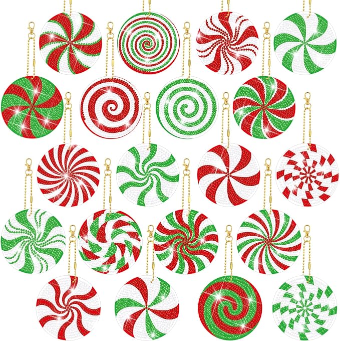 Tondiamo 20 Pcs Christmas Diamond Painting Keychain Kits