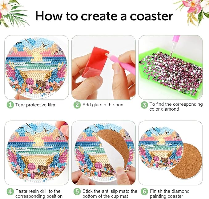 8 Pack Diamond Art Coasters Kits for Adults - Diamond Painting Coasters Kit