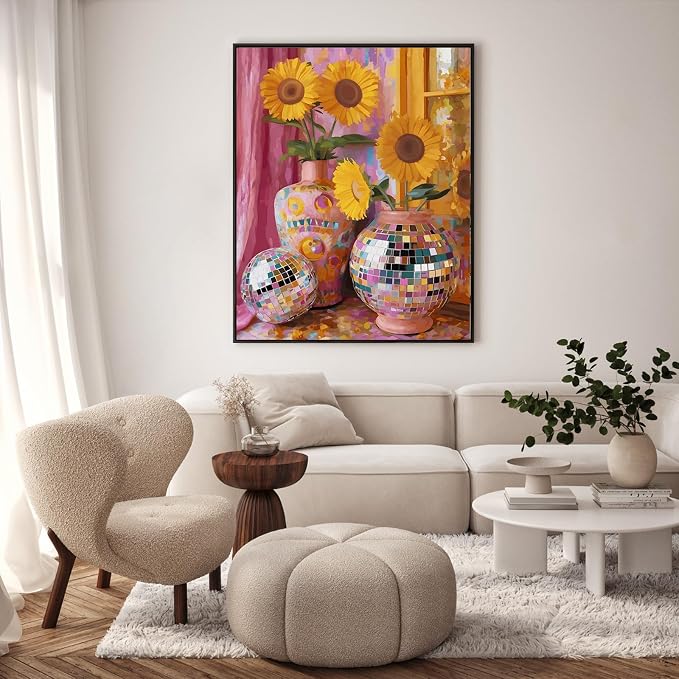 GEEHEIY Paint by Numbers Kit for Adults, Disco Sunflower Vase, 16 x 20 Inch | DIY Adult Paint by Number Kit on Canvas for Beginners, without Frame, Colorful Floral Wall Decor, Stress Relief Craft Gift