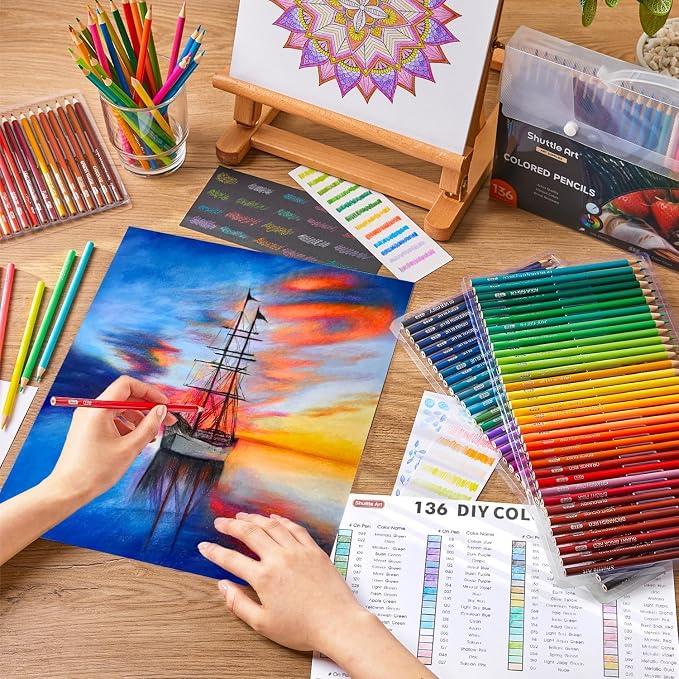 Shuttle Art 136 Color Pencils for Adult Coloring Book, Soft Core Colored Pencils Set for Doodling, Sketching, Drawing, Art Supplies