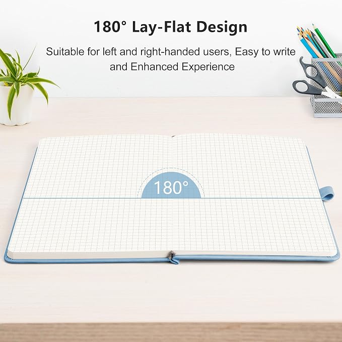 RETTACY Graph Grid Paper Notebook, 192 Pages, A5 Size (5.7'' x 8.3'') | 5 Squares per Inch, Leather Hardcover, 100 GSM Thick Paper, for School, Students, Math, Engineering (Light Blue)