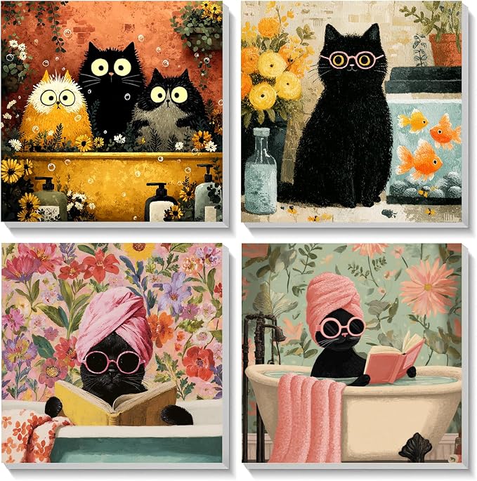 AUKELHJ 4 Pack Framed Paint by Numbers Kit for Adults, Cat, 8x8 inch