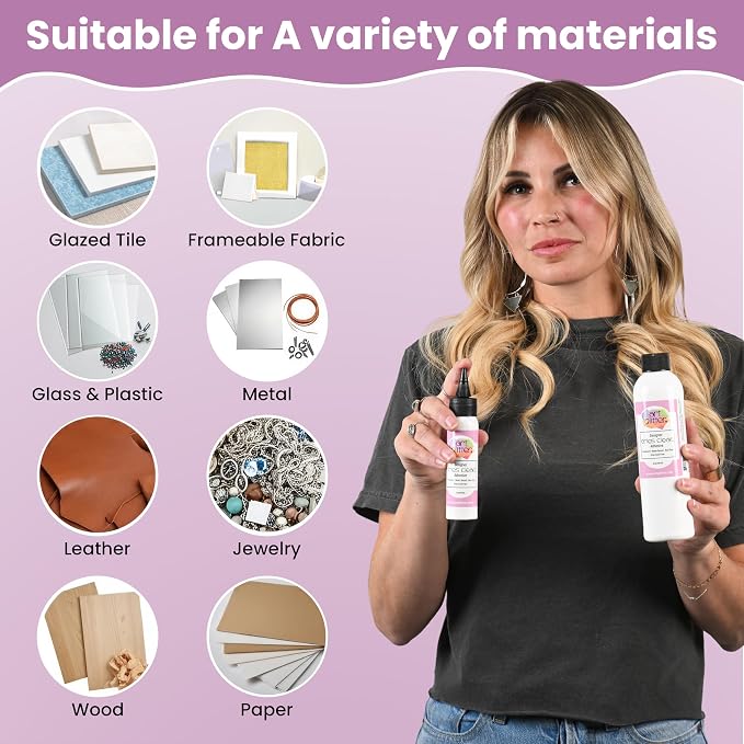 Art Institute Glitter Dries Clear Glue Kit, 8oz & 2oz with Metal Tip & Pin | Precision steel applicator, Smooth fine line flow, Anti-clog tool, Tailored for intricate detail work, Permanent bond