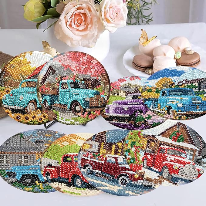 8 Pcs Diamond Art Coasters Kits, Truck Diamond Painting Coasters Kits