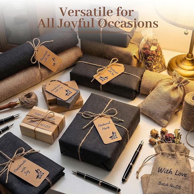 SALLYFASHION 100 PCS Gift Tags, 2X4 inch Kraft Paper Hollow | Stringsfor Wedding Bridal Party Favors Baby Shower