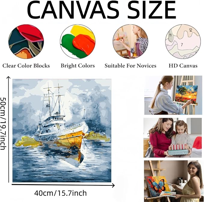 GXGLLPZBY Ship Painting by Numbers for Adults Beginner,15.7X19.7 inch | Paint by Number Kits on Canvas,DIY Oil Acrylic Number Painting Kit Home Wall Decor