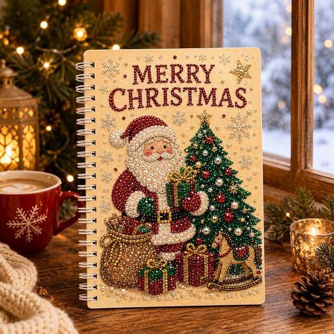 100 Pages DIY Christmas Pearl Diamond Art Painting Notebook，Style I