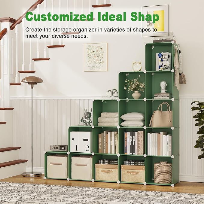 C&AHOME 16 Cube Storage Organizer Cube Shelf Units Storage Cubes, Green