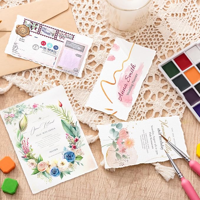 Prudiut Watercolor Paper 6 x 8 in, 50 Sheets, 160 GSM, Deckled Edge