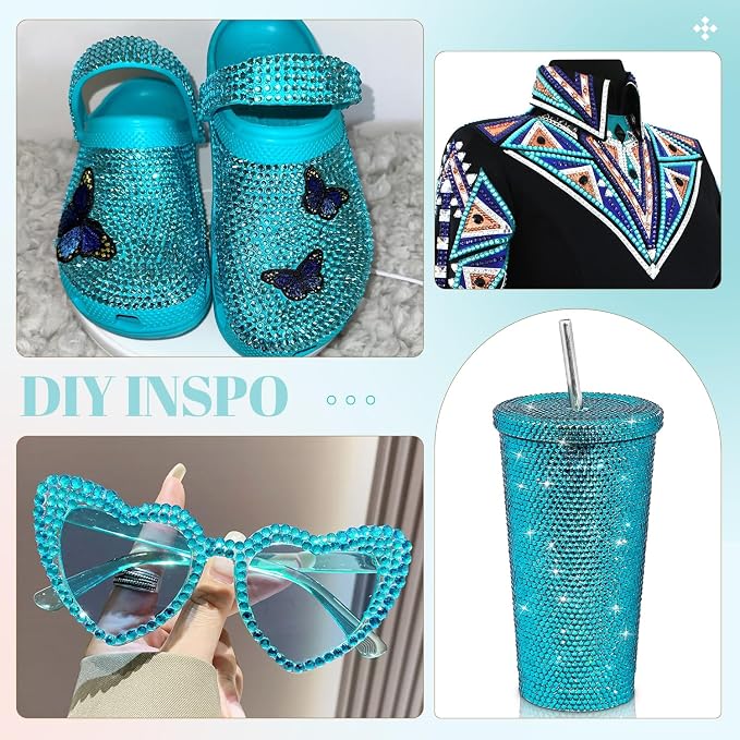 12100Pcs Resin Rhinestones for Crafting with 3Pcs 10ml B7000 Jewelry Glue, 2 Boxes Flatback Crystals Diamond (Teal Blue) for Bedazzling Crafts DIY Nail Art，Non Hotfix Gems for Clothing Shoes
