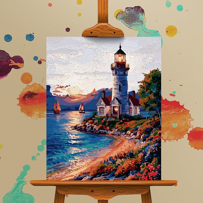 Paint by Numbers Kit for Adults Beginner, Coastal Lighthouse, 16x20 Inch