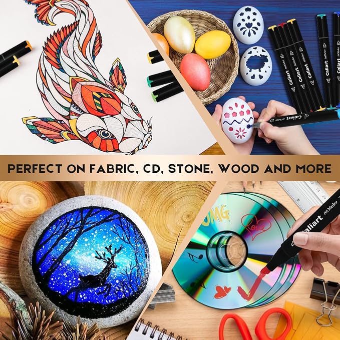 Caliart 100 Colors Alcohol Markers Dual Tip Art Markers for Adult Coloring | Fine & Chisel Tip Permanent Sketch Pens with Storage Case & Bleed-prevention Sheet for Beginners Artists Drawing Illustration
