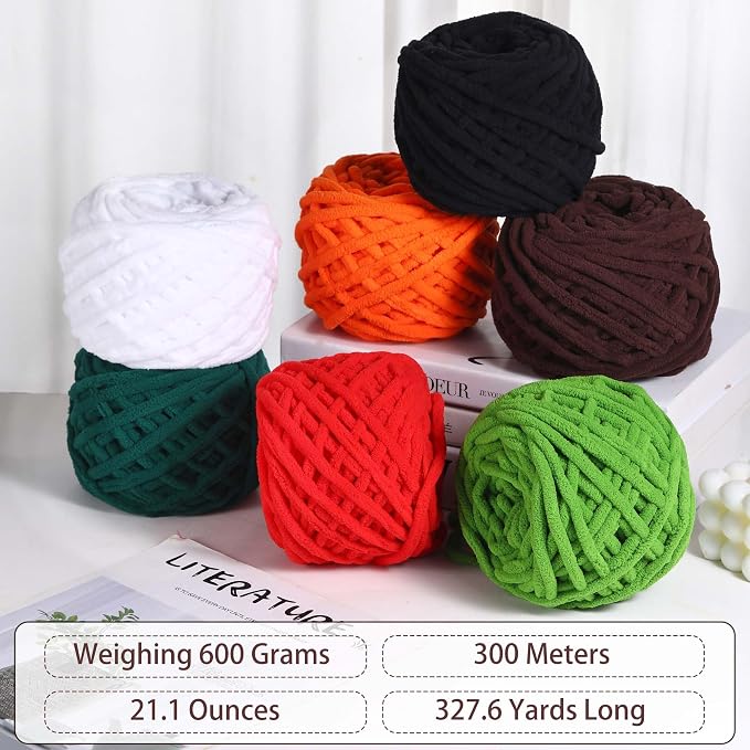 6 Pack Plush Chenille Chunky Yarn for Crocheting 100g(54.6yd) - Bulky Thick Fluffy Yarn for Knitting- Soft Velvet for Baby, Blanket Knitting Blanket Yarns- Amigurumi Yarns (B)