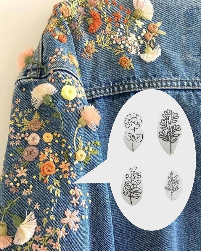 102pcs Water Soluble Hand Sewing Stabilizers，Embroidery Stick and Stitch Embroidery Paper Wash Away Stabilizers，for Embroidery Stabilizers Flower Patterns，for Hand Sewing Lover Beginners.letter&Flower