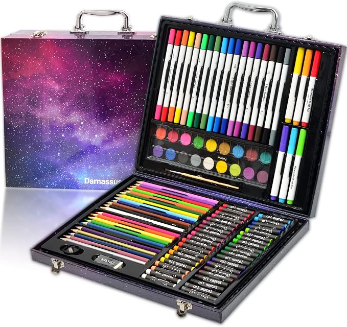 Darnassus 132-Piece Art Set, Deluxe Professional Color Set, Creating Gift Box, Art Set Crafts Drawing Painting Christmas Kit for Kids and Adult, Girls Boys