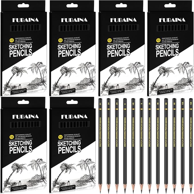 72 Pcs Sketching Pencils, 12B-4H Graphite Drawing Pencils | Art Set for Artists Beginners, Bulk Supply for Studios, Charcoal Graphite Blend, Shading Sketching, Gift-ready Packaging
