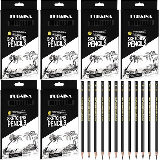 72 Pcs Sketching Pencils, 12B-4H Graphite Drawing Pencils | Art Set for Artists Beginners, Bulk Supply for Studios, Charcoal Graphite Blend, Shading Sketching, Gift-ready Packaging