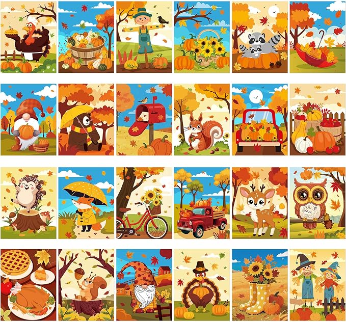 Sherr 24 Pcs Pre Drawn Canvas for Adult, Autumn, 8 x 10 Inch