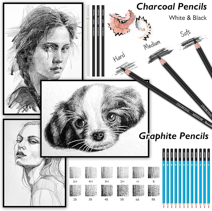 Soucolor 76 Pcs Art Supplies Drawing Kit,Sketch Pencils Set Adults Gift | 76-Piece Art Set Includes Sketch Book, Coloring Book, Graphite Pencils, Watercolor Pencils & Portable Case for Artists