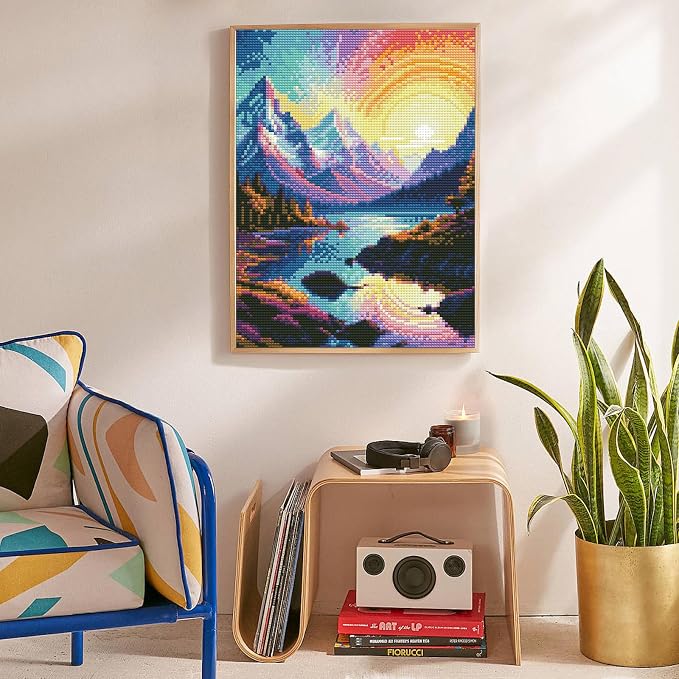 Diamond Art Kits for Adults, Rainbow DIY 5D Diamond Painting for Beginners | 12x16 Inch, Full Drill Round Dots, Mountains Lake Gem Art Craft Kits, Home Wall Decor, Stress Relief Relaxing Hobby Gift