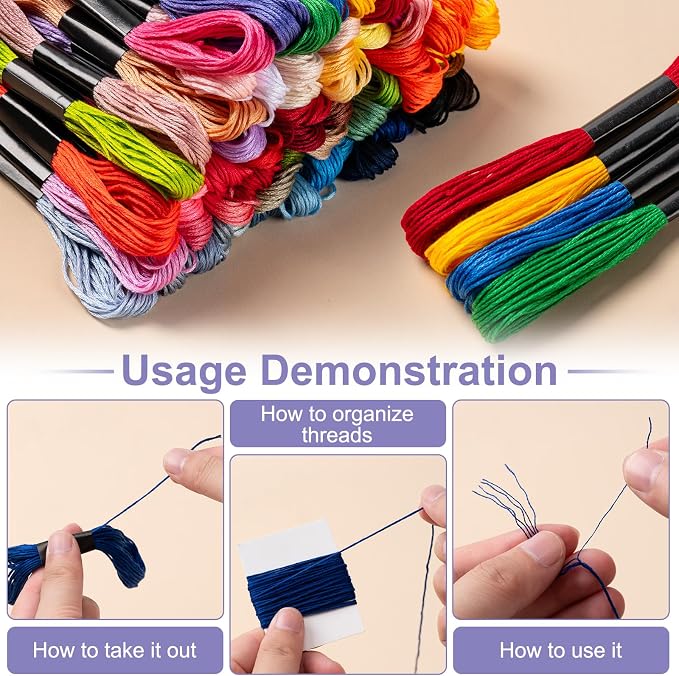 Amrules Friendship Bracelet String, 60 Pcs Embroidery Floss, Colorful | Including 344.5" Cotton Cross Stitch Thread, Hand Embroidery Thread for DIY Sewing and Embroidery Crafts Making with Tools
