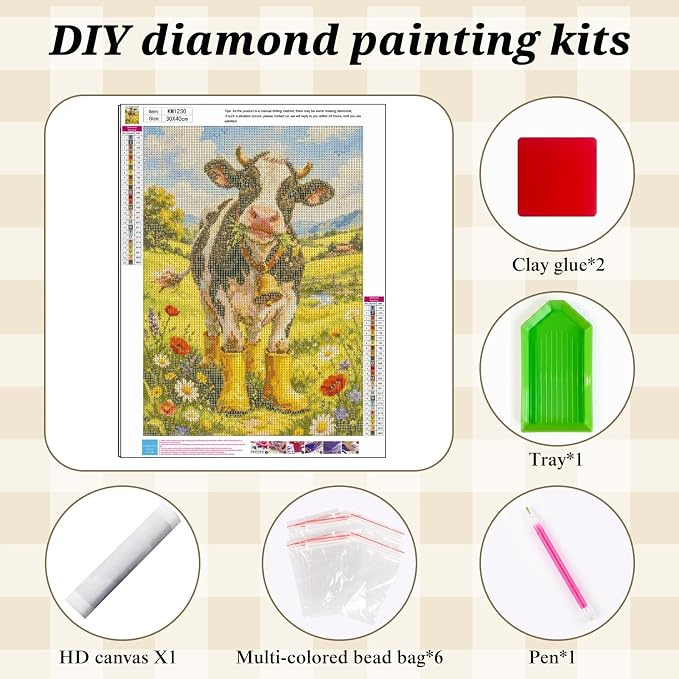 BYGFHLYW 5D Cow Diamond Painting Kit for Adults, Animal Diamond Art Kits | Full Round Drill Gem Painting Paint by Diamonds Relaxing DIY Craft for Home Wall Decor 12x16inch