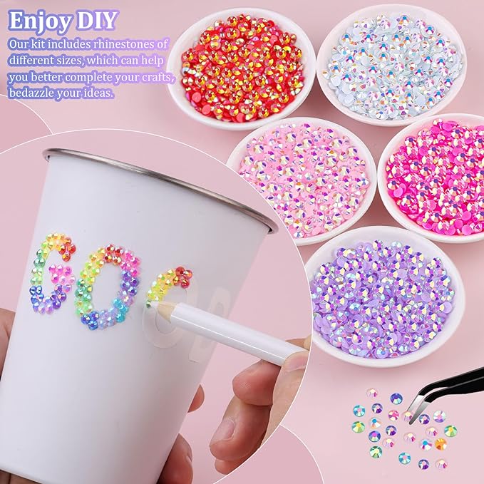 32000Pcs Resin Rhinestones for Crafting with Tweezers, Mixed-Color 3mm Non Hotfix Flatback Gems, Bedazzling Crystal for DIY Crafts Clothing Tumblers Mugs Shoes Fabric Decor Nail Art Makeup
