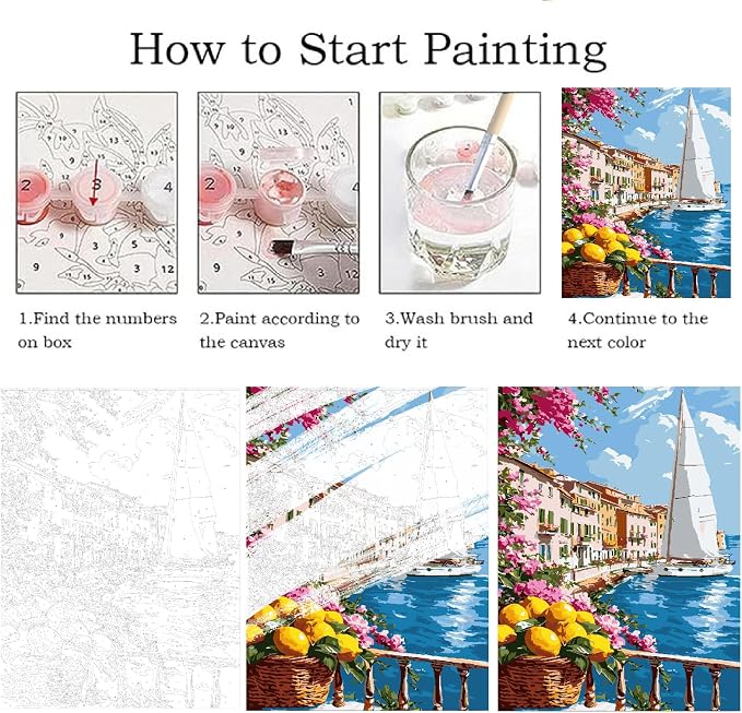 ZRIZQ Paint by Numbers Kit for Adults Beginner,Lemon Landscape,16x20 | Full set with wooden brushes,rolled canvas,rich paints.Calming activity.Beginner friendly.Just open and paint.