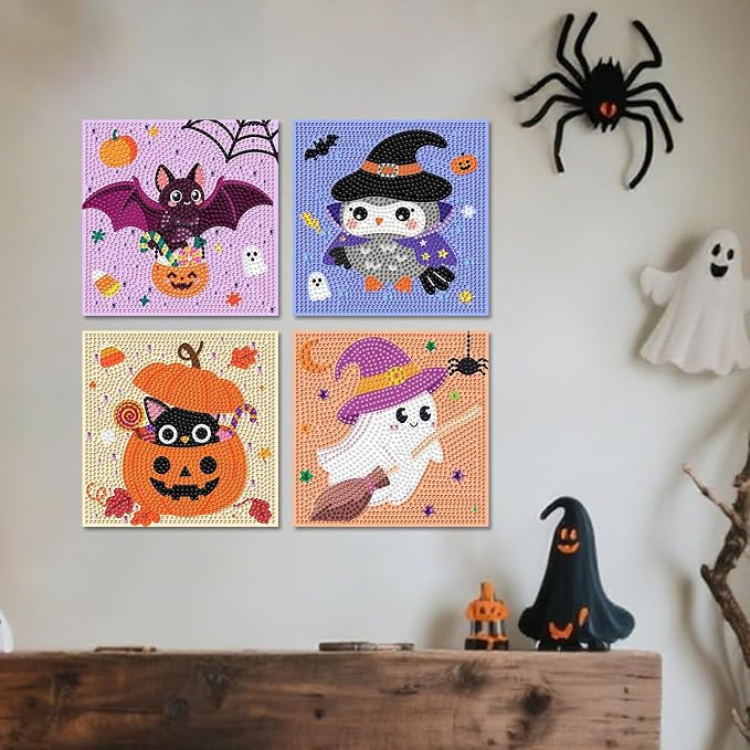 4 Pack Halloween Diamond Art Kits for Kids Ages 4-8-10-12 Gem Art for Kids | Halloween Diamond Painting Kits for Kids, Kids Diamond Art Small, Gem Painting Kit for Boys Girls,for Gift and Decor 6x6 Inch