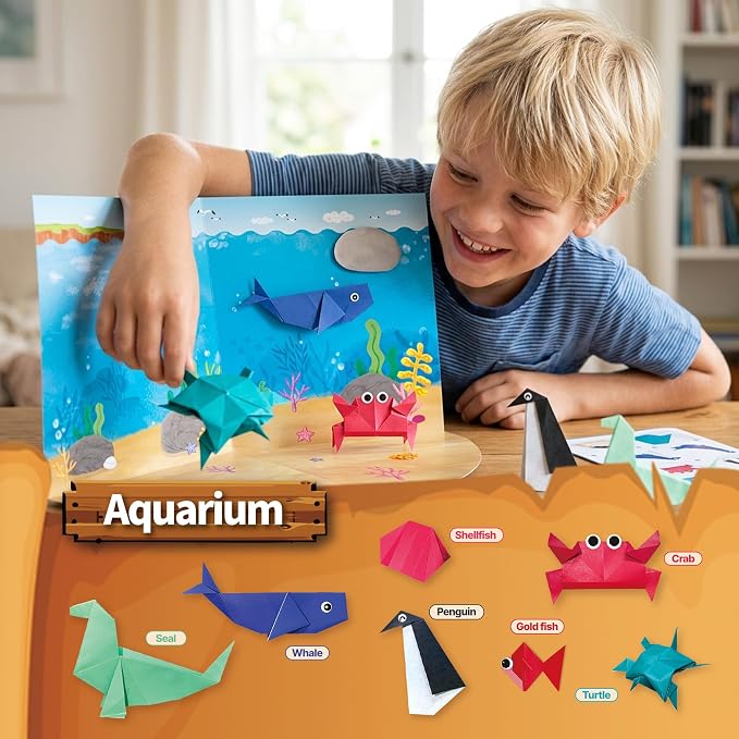 JOYSAM Wild Wonders Explorer Origami Paper Folding Kit for Kids Ages 5-8 8-12, Made in Korea, 22 Projects with Tri-fold 3D Display Boards, Easy Manual with QR Video Tutorial Included