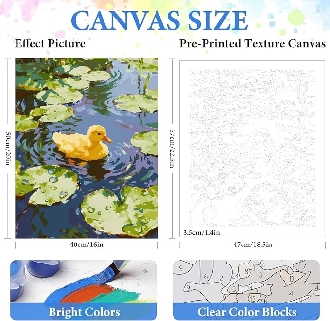 ZRIZQ Paint by Numbers Kit for Adults Beginner,Summer Duck,16x20 | Full set with rich paints,wooden brushes,rolled canvas.Calming,screen-free pastime.Beginner friendly.Just open and paint.