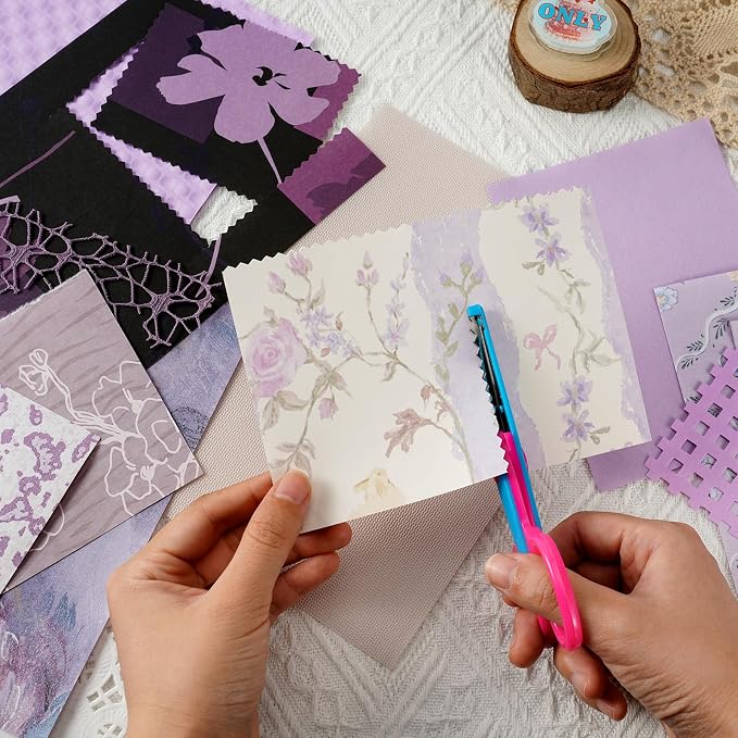 50 Sheets Purple Scrapbook Paper, A5 Scrapbooking Textured Decor Papers