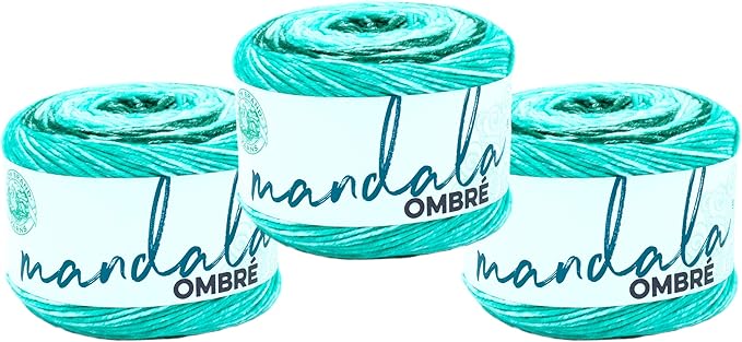 Lion Brand Yarn, Mandala Ombré Yarn, Zen, Green Multicolor, 3 Pack | Variegated Yarn for Crochet, Knit, Crafts, Soft, Acrylic Fiber for Blankets, Worsted Weight Sweaters, Colorful Shawls